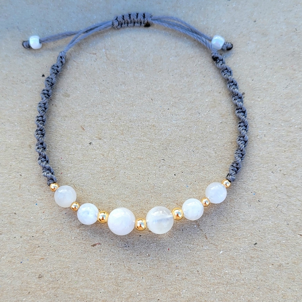 NEW BEGINNING- Natural Moonstone Crystals Macrame Bracelet - Picture 2 of 6